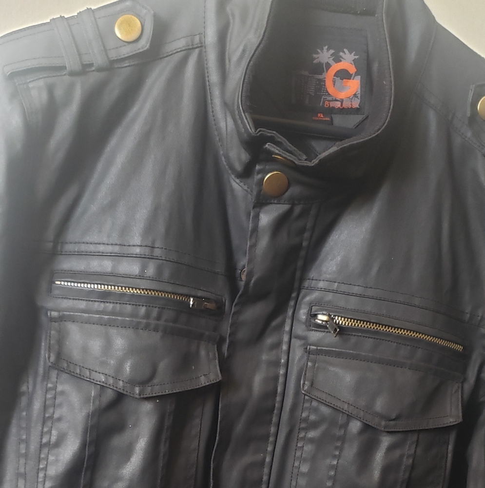 Black Leather Jacket with Zipper Pockets - Picture 2 of 4